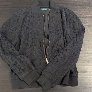 Ralph Lauren Black Lace Bomber Jacket size Medium